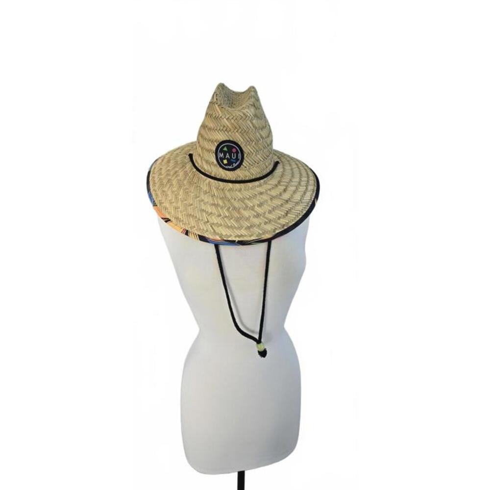 Maui and Sons Straw Sun Hat with Floral Print Lining and Chin Strap